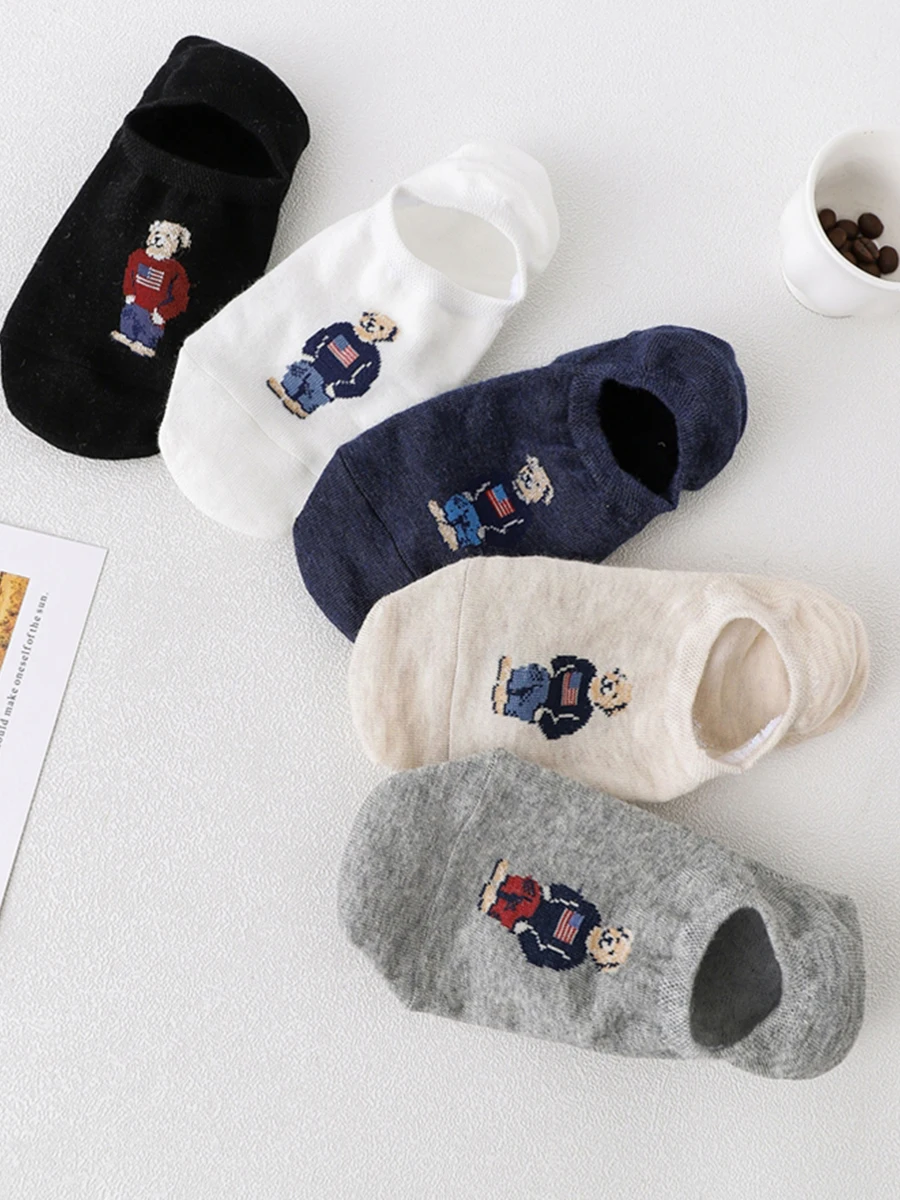 Calcetines de boca baja de dibujos animados lindos del oso de peluche de la boca poco profunda de las señoras, calcetines finos del barco del anime del verano