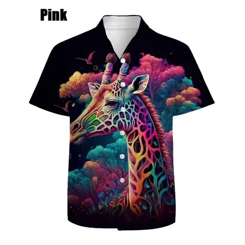 New Fashion Men's Short Sleeve Animal Printed Shirts Summer Casual Oversized Button Up Shirt Tops Mens Beach Shirts Streetwear