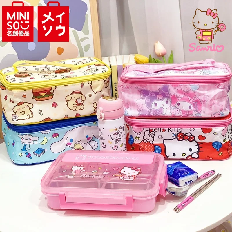 

Изолированная сумка MINISO Sanrio Bento, ручной Ланч-бокс большой емкости, Мультяшные периферийные принадлежности HelloKitty, подарки для студентов