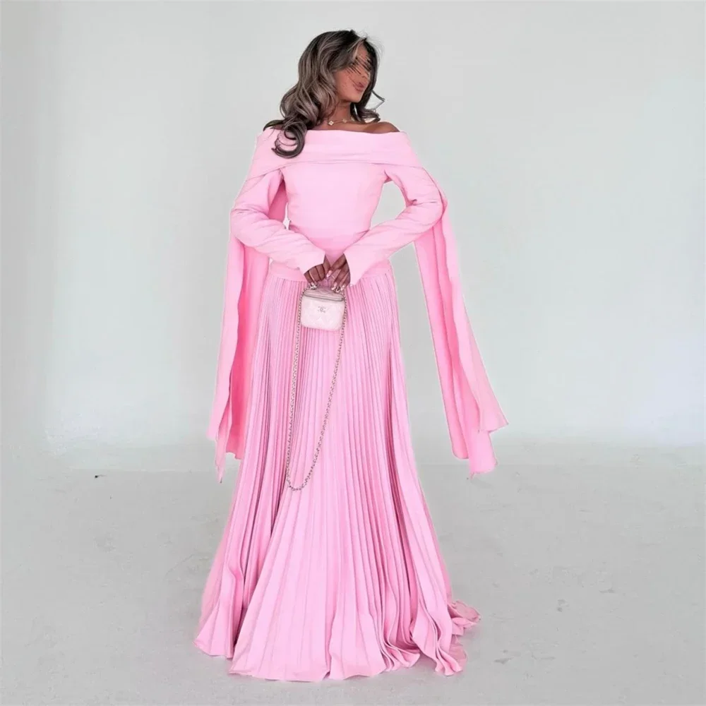 

Customized Evening Gown Saudi Arabia Off-the-shoulder Column Floor Length Ribbon Ruffle Bespoke Occasion Dresses Form