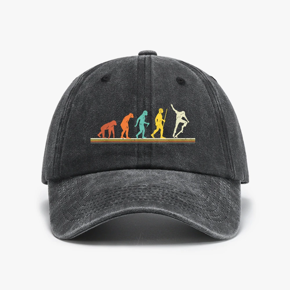 Evolution of Skateboard Vintage Washed Baseball Cap Casual Fashion Breathe Soft Women cowboy Cap for Men