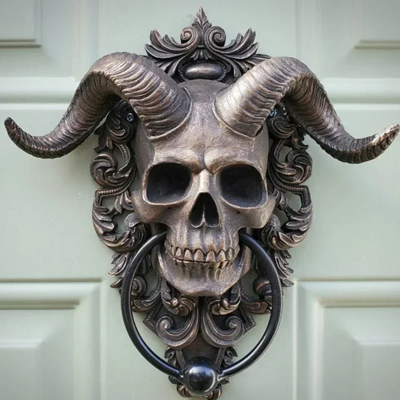 1pc Goat Skull Door Hanging Resin Hell Demon Skull Decoration Pendant Door Knocker Gothic Door Knocker Home Decoration