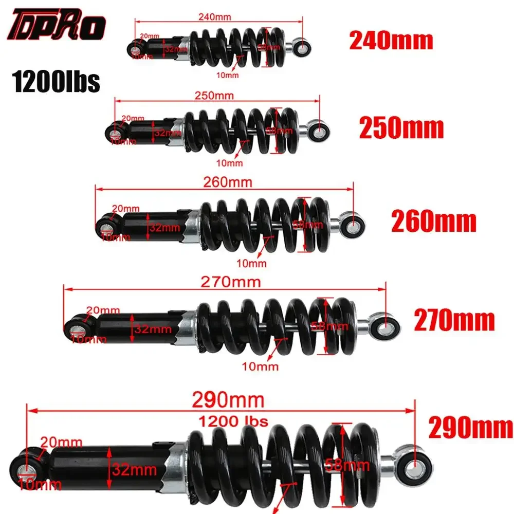 240/250/260/270/290mm Motorcycle Shock Absorber Suspension Protection Rear Shocker Absorbers 1200LBS Dirt Bikes not hydraulic