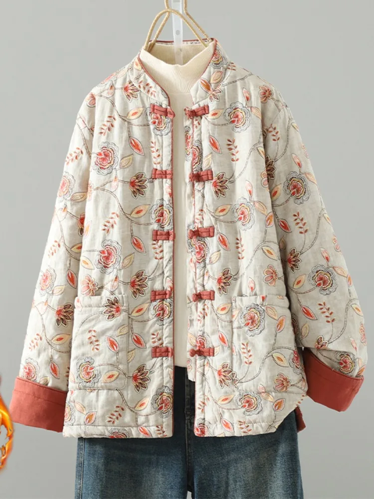 

Новая китайская женская зимняя куртка из хлопка с 3D-вышивкой, больших размеров, утепленная, очень красивая