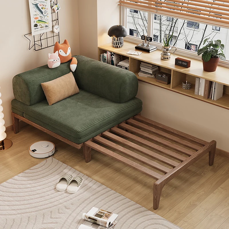 Solid wood sofa bed Small apartment folding sitting and sleeping dual-purpose bedroom study multi-functional balcony single