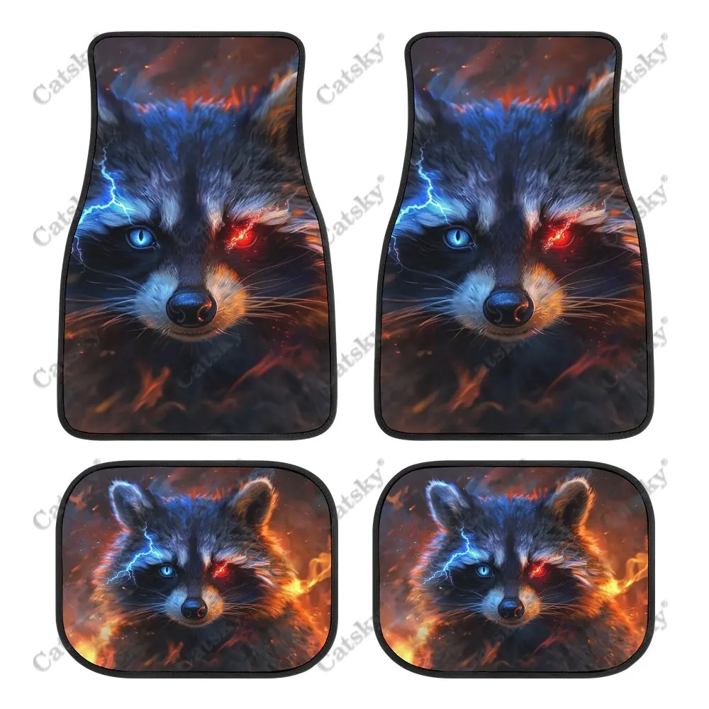 Raccoon with Red Blue Eyes Car Floor Mats 4-piece Front Rear Carpet Stain-resistant Suitable for SUV Truck Interior Decoration