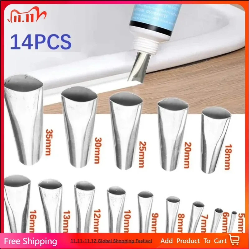 

14x Caulk Nozzle Applicator Caulking Finisher Stainless-Steel Sealant Finishing Tool Kit Caulking Nozzle Sealant Finishing Tools