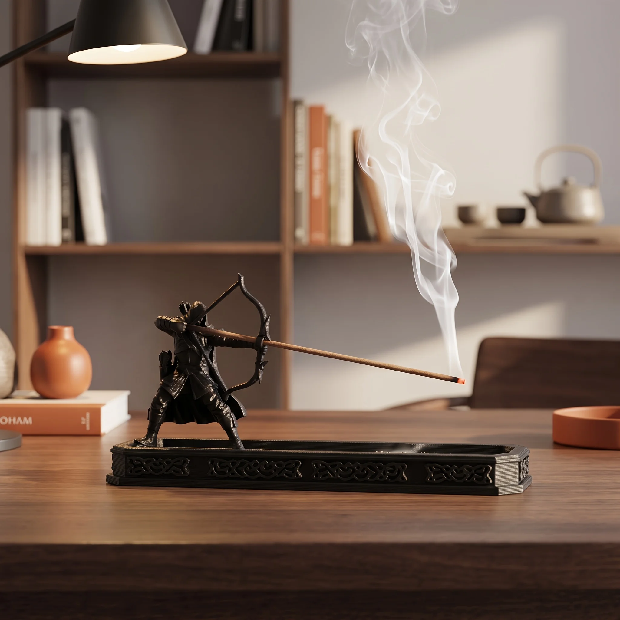 Retro Medieval Archer Incense Stick Holder 3D Printed Ranger Figurines Pattern Ash Catcher Tray Home Tabletop Aromatherapy Decor view 5