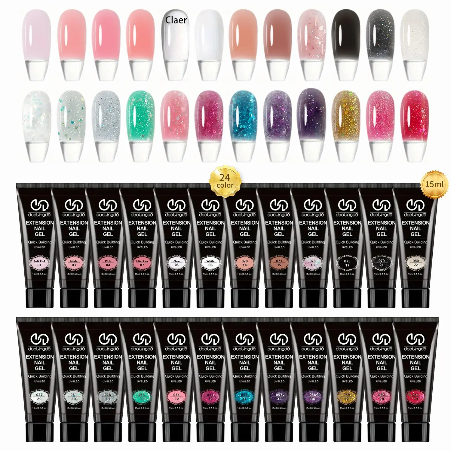 Poly Extension Gel Kit Nagellampe, 24 Farben, schnelle Verlängerung, Poly-Nagelgel, Slip-Lösung, Basis/Matt/Top Coat, Maniküre, professionell