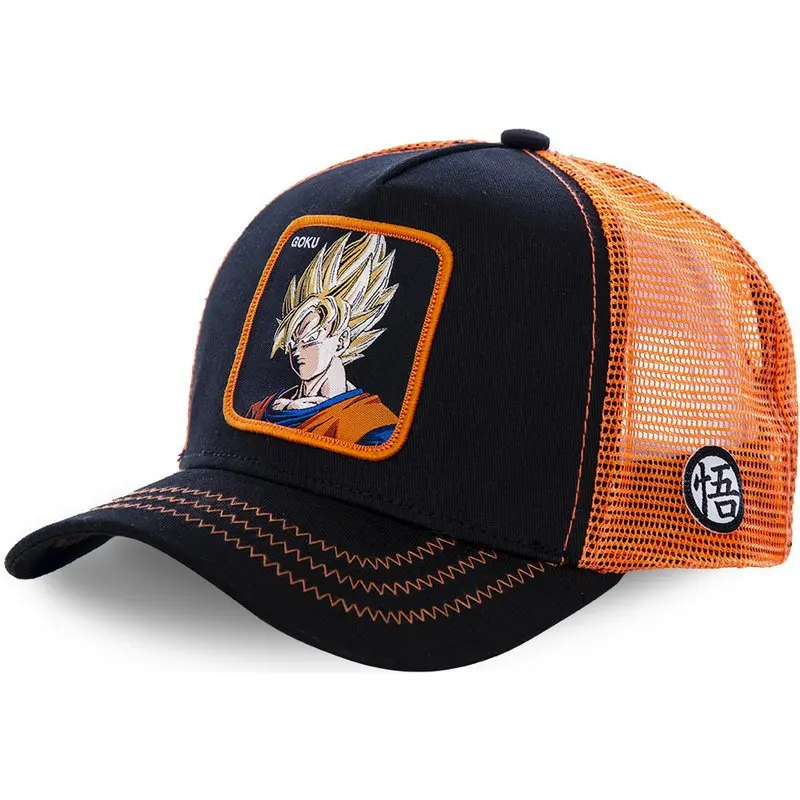 Gorra con visera de Dragon Ball Son Goku para hombre, gorro con visera ajustable de malla para camionero, estilo Hip-Hop, bordado, Verano