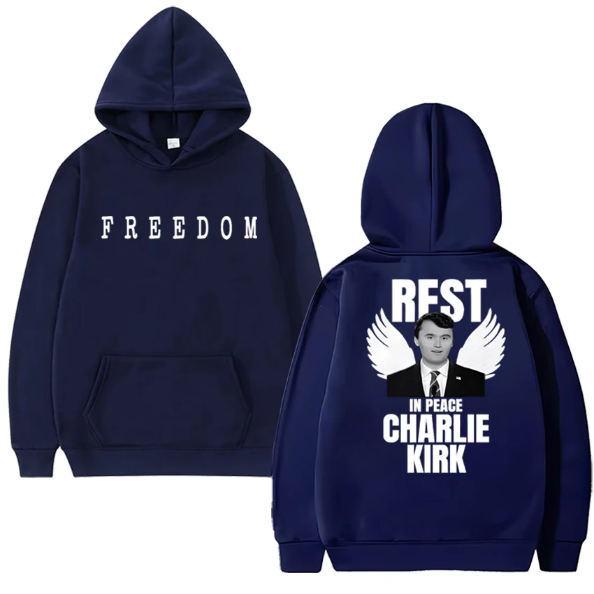 New in Charlie Kirk FREEDOM Double Sided printed Hoodie 2025 Unisex vintage hip hop pullovers Men women Fleece Casual Sweatshirt
