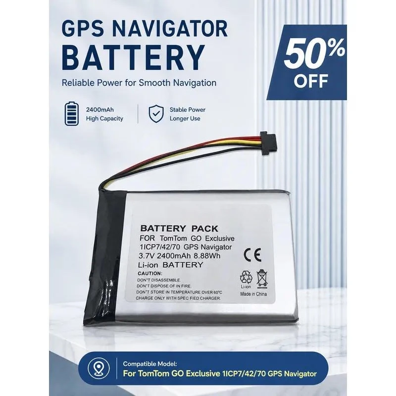 3.7V 2400mAh For TomTom GO Exclusive 1ICP7/42/70 GPS Navigator Replacement Li‑ion Battery Pack