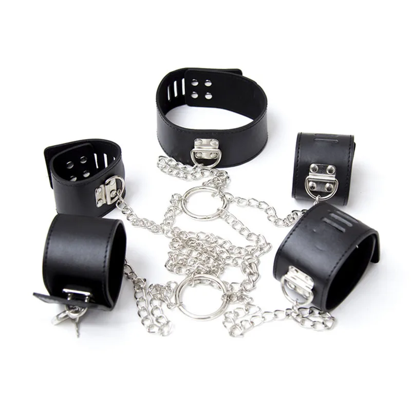 Heavy Stainless Steel Full Body Cuffs  Shackles Neck Collar Handcuffs Ankle Cuffs with Chain Restraint Slave SM Sex Toys