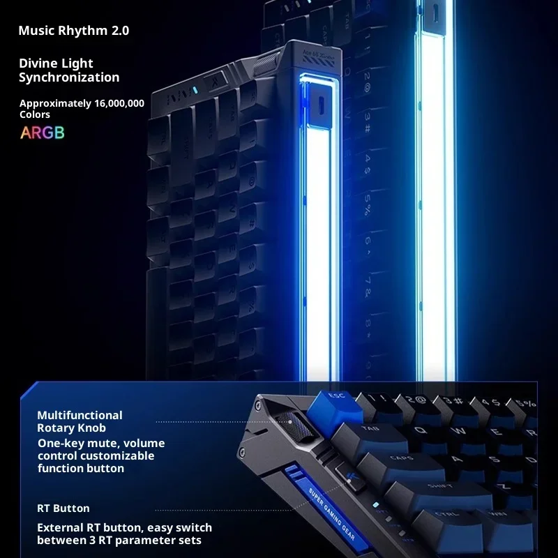 Klawiatura MCHOSE Ace68 Turbo z przełącznikami magnetycznymi, 16 tys. przełączników, stop aluminium, precyzja 0,001 mm, klawiatura e-sportowa, ergonomiczna, niskie opóźnienie, klawiatura dla graczy. — zdjęcie produktu 4