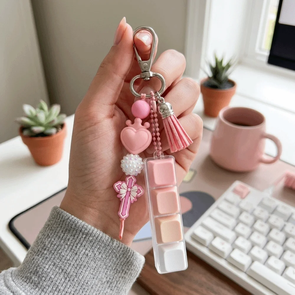 Silicone Beads Handmade Keychain Fidget Press Button Sturdy Metal Clip Hook Fidget Heart-Shaped Ornaments
