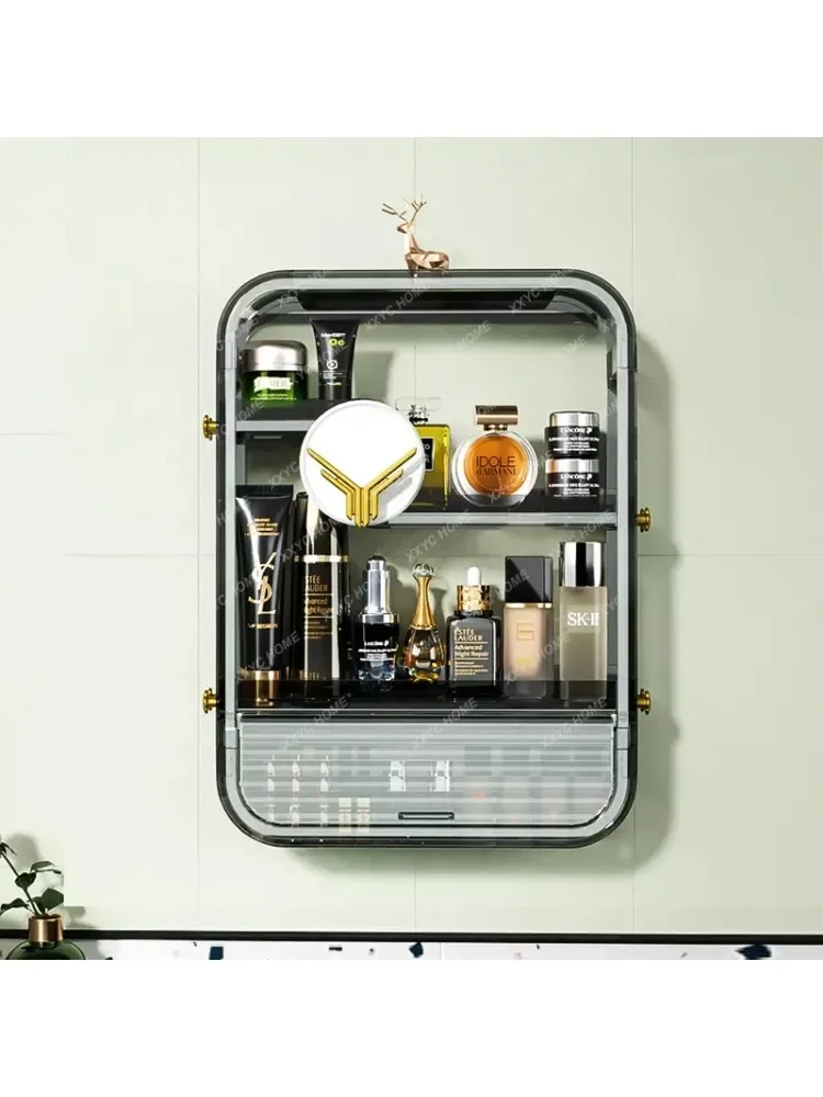 Bathroom Organizer Cosmetics Shelves Makeup Organizer Non-punching Dustproof Storage Box Skin Care Products Hanging Wall Shelves