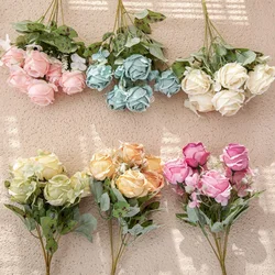 Ramo de rosas artificiales para decoración del hogar, flores falsas de plomo para boda, 29cm