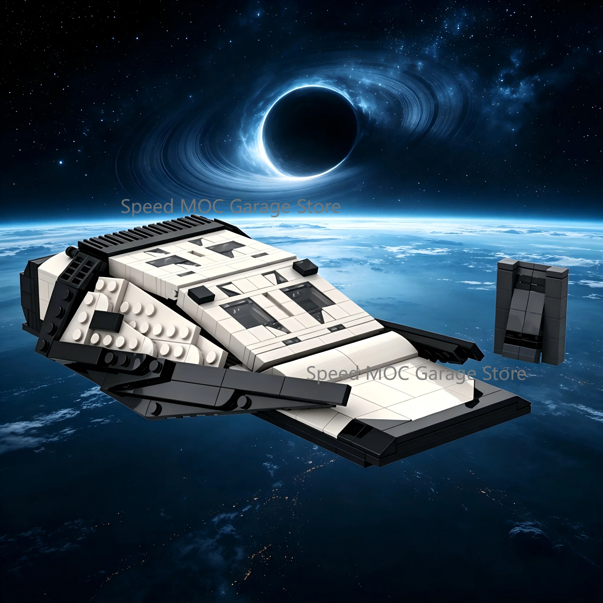High-Detail Sci-Fi Ranger Space Shuttle MOC Set, Black & White Interstellar Spaceship Building Blocks, DIY Assemble Spacecraft