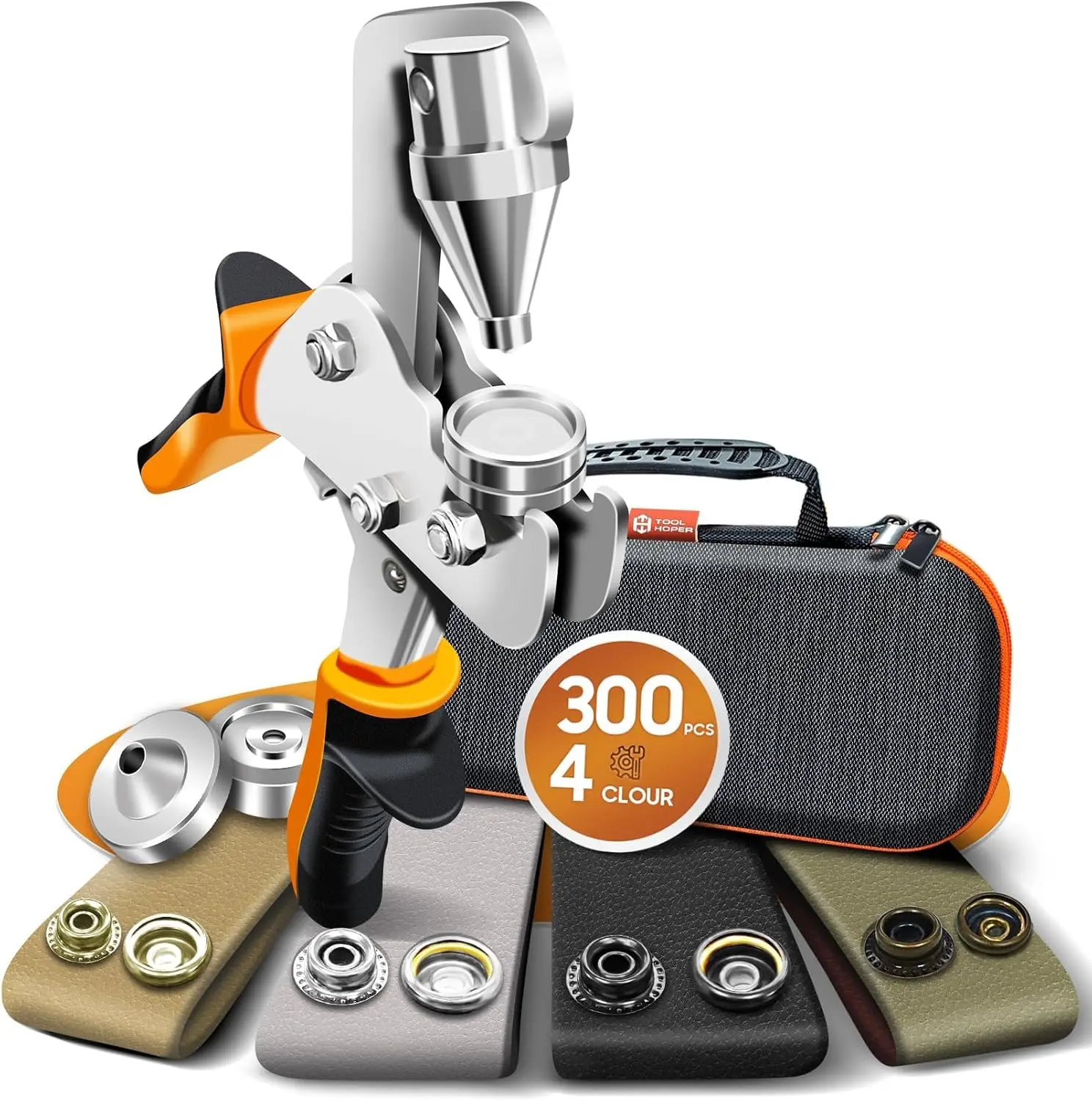 

Набор инструментов для установки кнопок-застежек с 300 штуками в 4 цветах, включает кнопки-застежки 15 мм для ткани, брезента, кожи