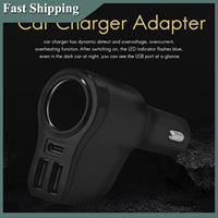 -MEOF 4-In-1 Car Charger PD 3.0 C Igarette Lighter Dual USB Splitter 12V 36W Car Charger Quick Charge Mini USB Adapter Socket