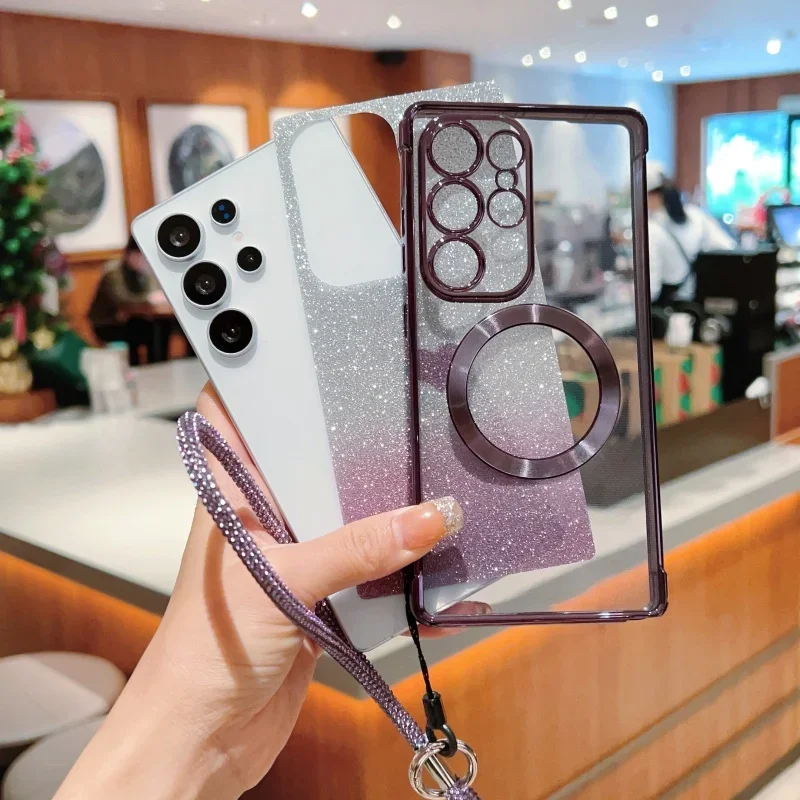 التدرج اللون بريق الحبل المغناطيسي قضية الهاتف لسامسونج غالاكسي S25 S24 S23 S21 S20 FE الترا S22 زائد غطاء مقاوم للصدمات