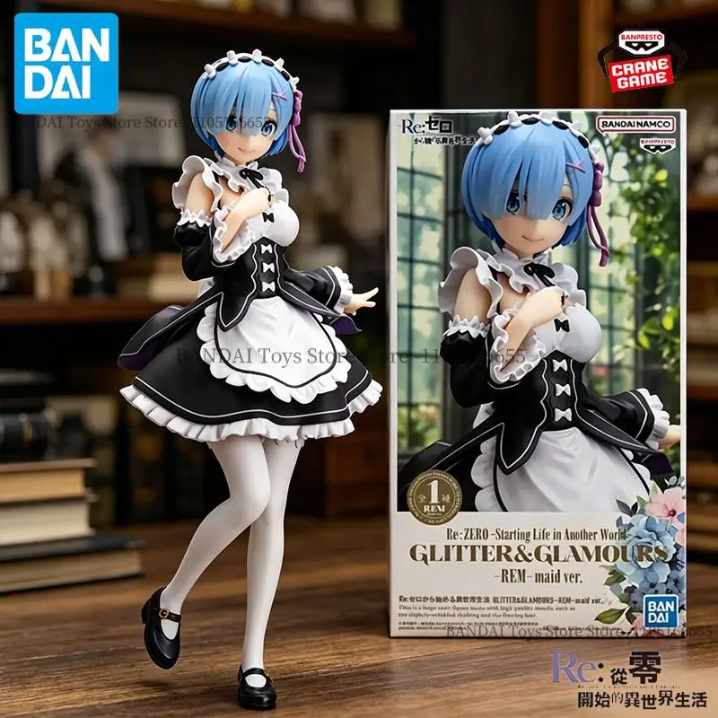 Figura de Acción Original de Bandai Banpresto, Re:Zero -Comenzando una Vida en un Mundo Diferente, GLITTER&GLAMOURS-REM-maid ver., Figuras de Anime, Juguetes
