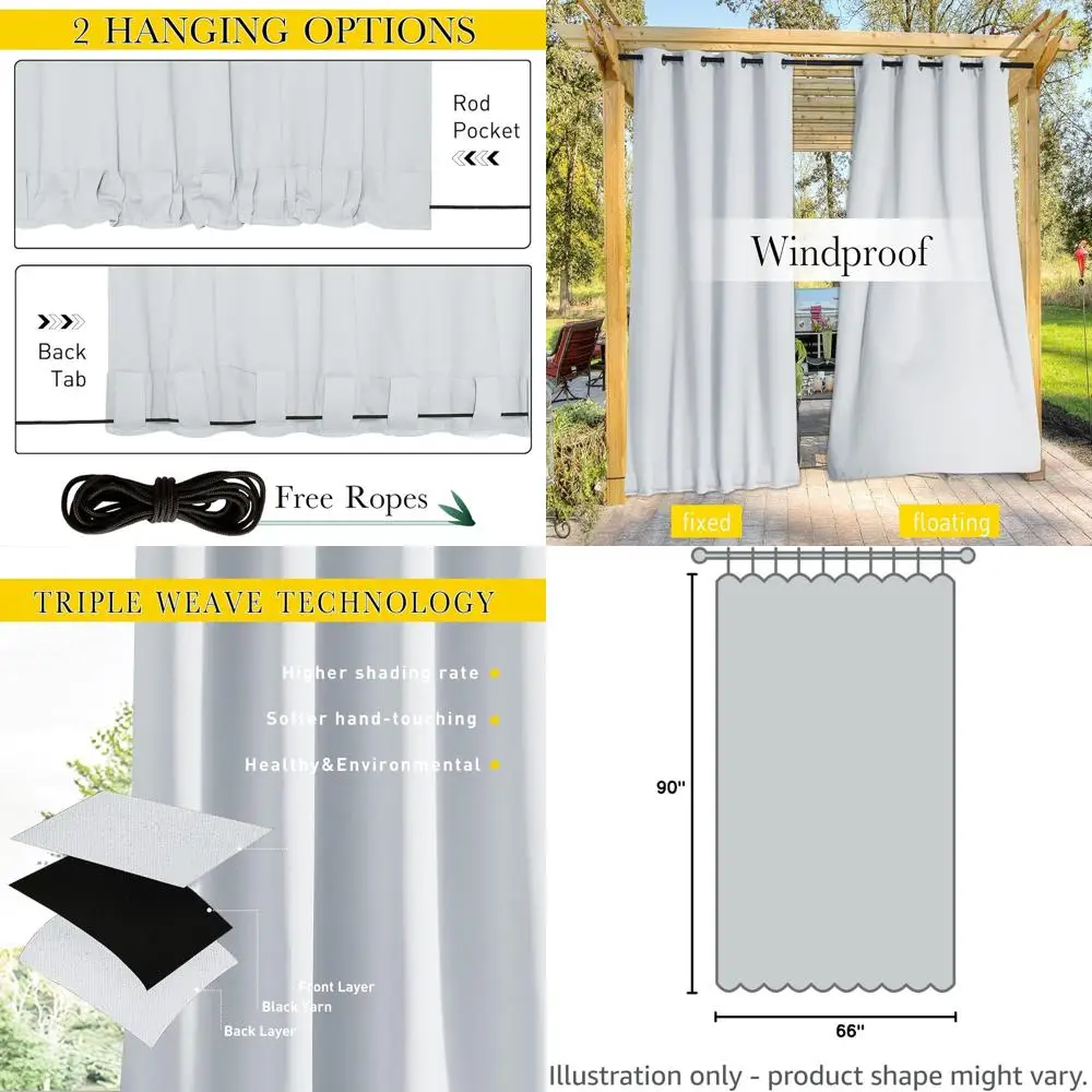 

Водонепроницаемые уличные шторы, длина 90, ветрозащитные, верхняя часть люверса, задняя планка, затемнение, серовато-белый
