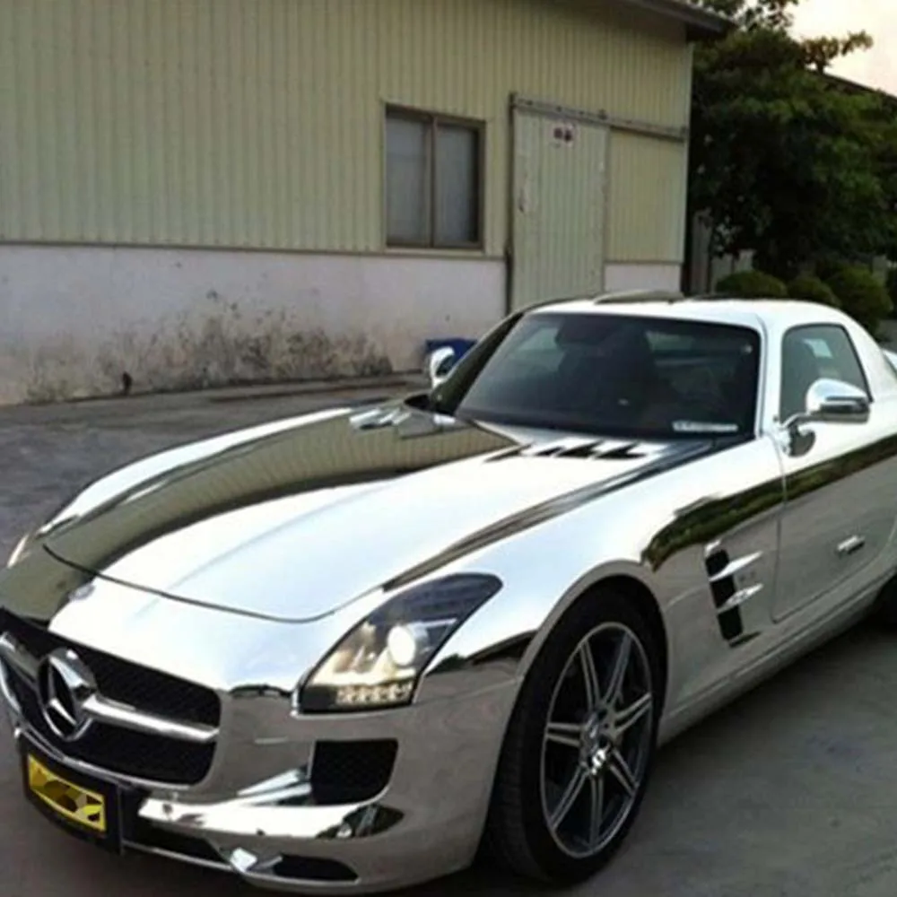 لمط الكروم الفضة الفينيل التفاف الهواء الإصدار سيارة ملصق ذاتية اللصق فيلم لفة DIY بها بنفسك الديكور الكروم مرآة فيلم التفاف