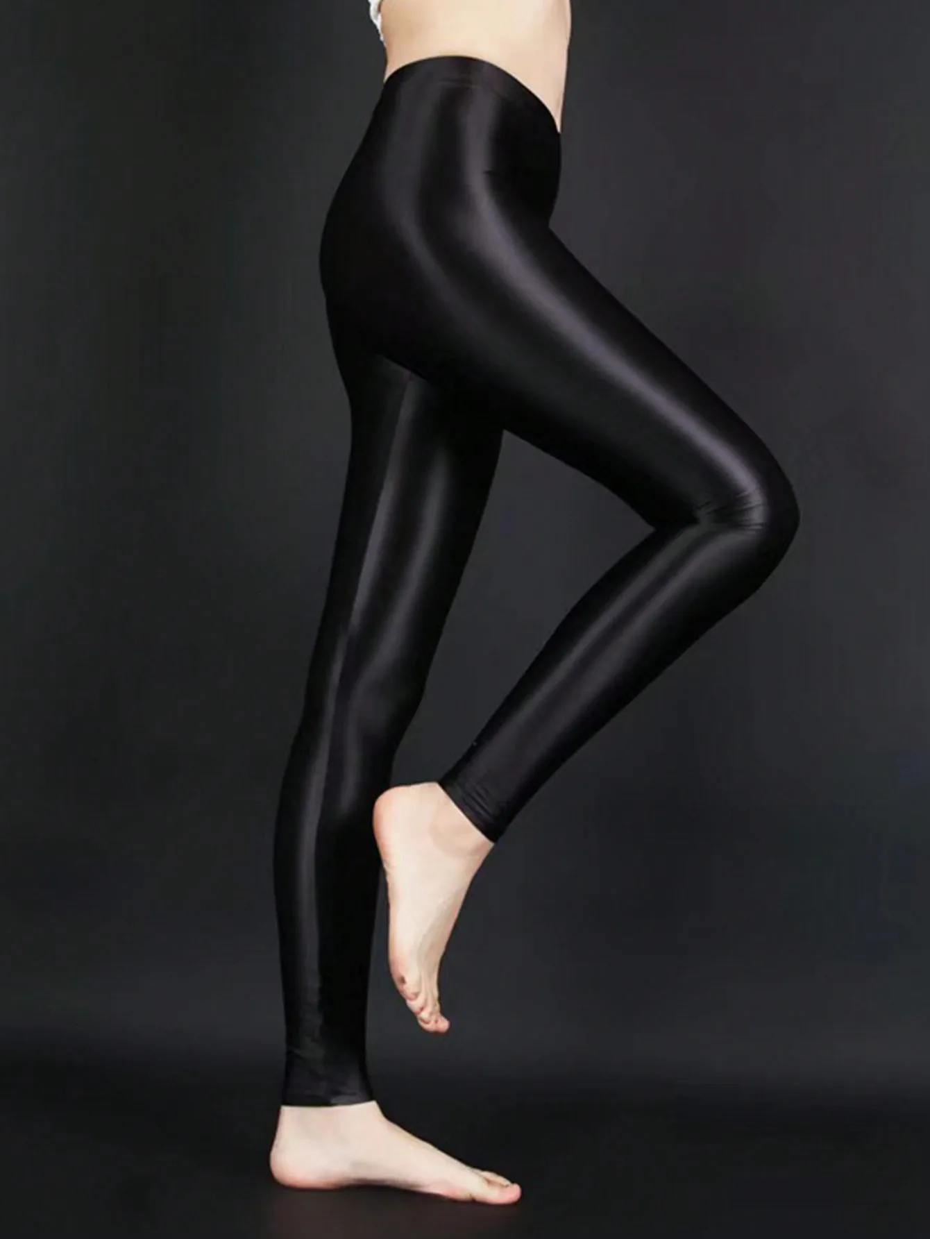 Spring And Summer New Color Elastic Waisted Polyester Glossy Cropped Pants With High Elasticity Slim Fit Solid Color Leggings