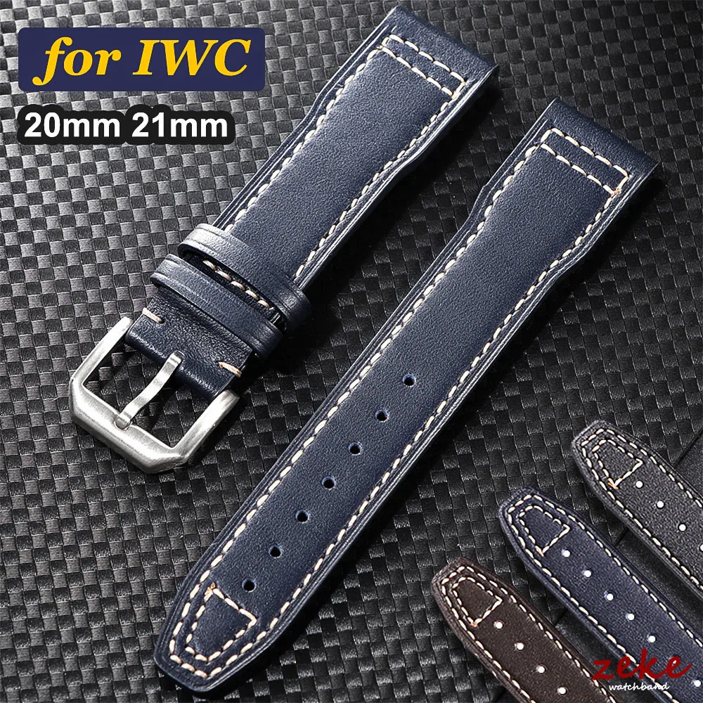 20mm 21mm Genuine Cowhide Watch Strap Belt for IWC Pilot Portugieser Portofino Men Women Soft Waterproof Callfskin Bracelet Band