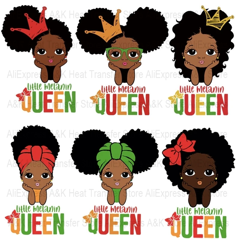 Various Queen Black Girl Stripes Heat-sensitive Patches Kids T-shirt Stickers On Clothes Diy Iron On Transfers For Clothing