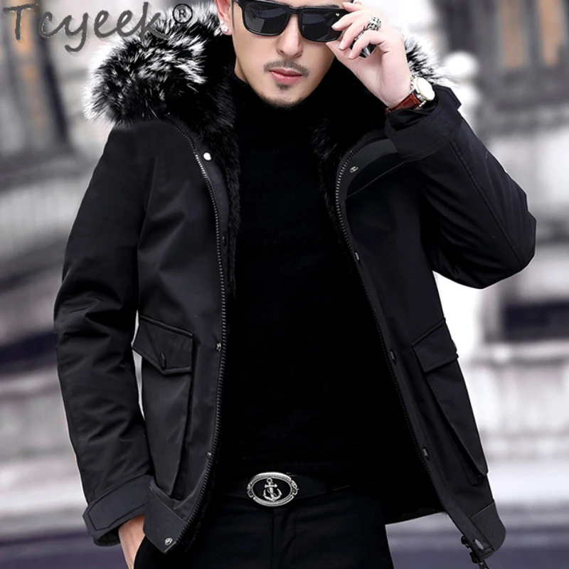 

Tcyeek Real Raccoon Fur Collar Winter Coat for Men 100% Rabbit Fur Liner Jacket Men Parka Hooded Warm Trenchcoat Casaco De Pele