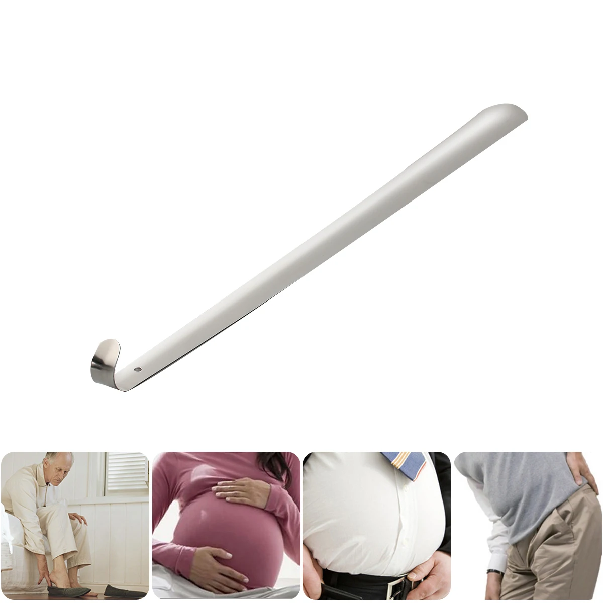 

50cm Long Shoe Horn Easy Wearing Aid for Seniors Handheld Stainless Steel Smooth Touch Hanging Hole Dressing Tool