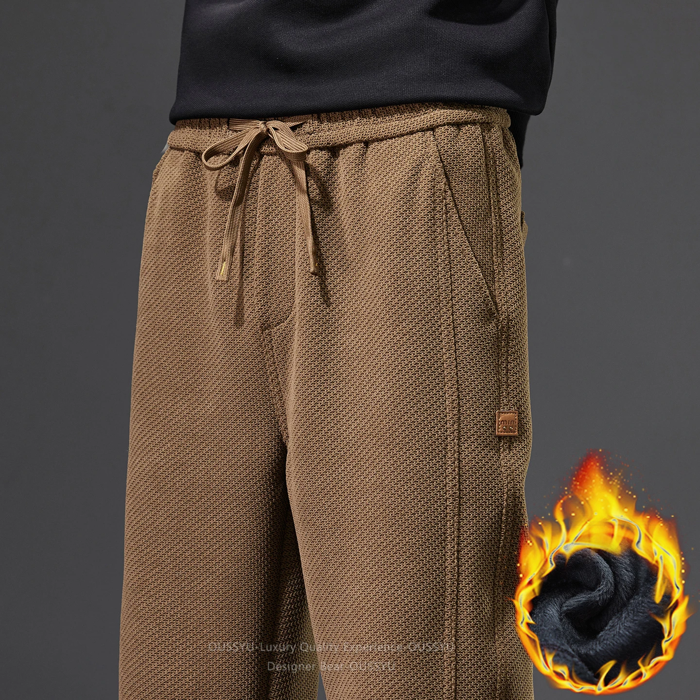Winter Fleece Warm Men's Knitted Casual Pants Elastic Waist Drawstring Straight Trousers Solid Color Baggy Sweatpants Male M-4XL