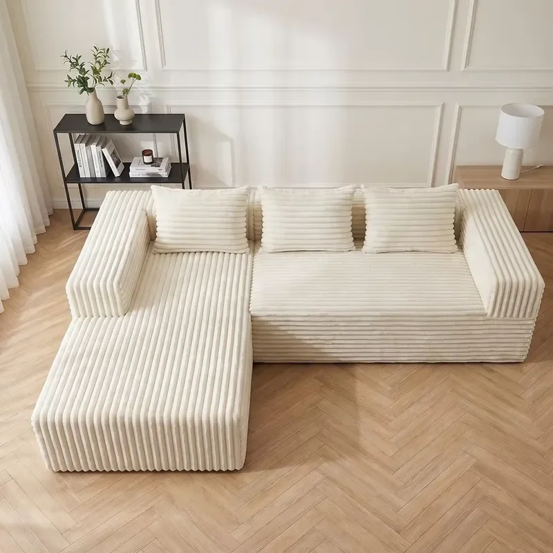 Modern Cloud Modular Compression L-Shape Sofa Bed Set Adjustable Features Fabric Covered Sponge Filled Lounge