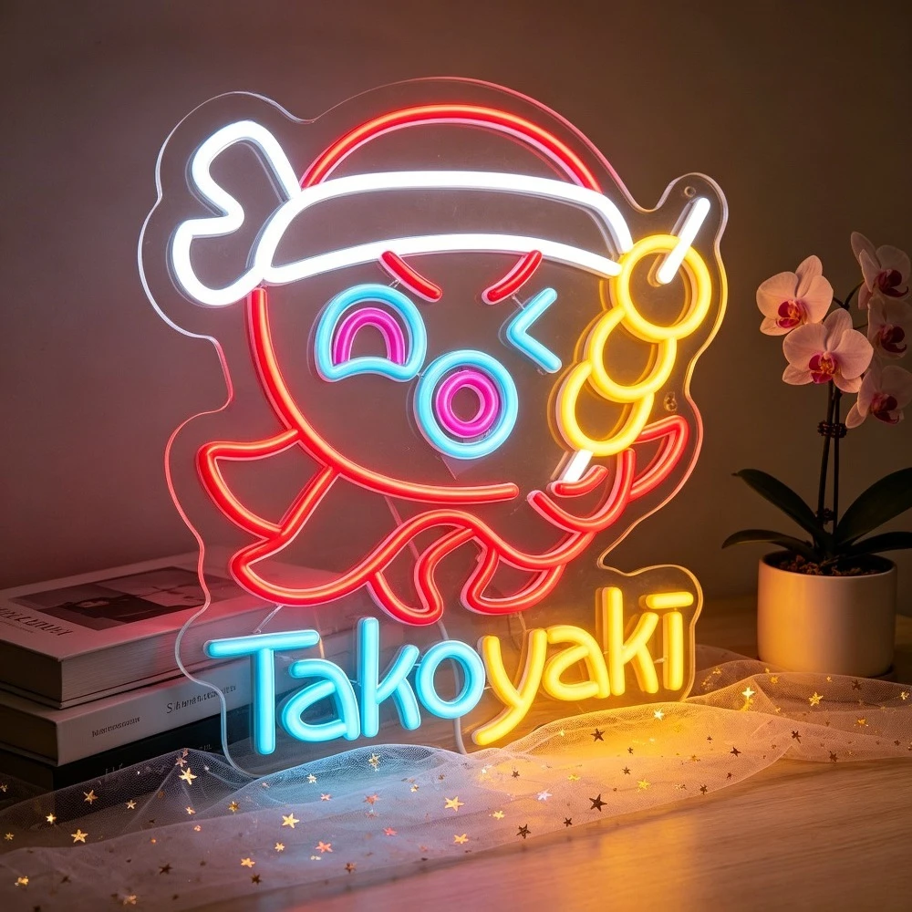Takoyaki Neon Light USB LED Wall Light for Japanese Restaurant Snack Bar Food Stall Cafe Retail Shop Storefront Wall Decor Sign