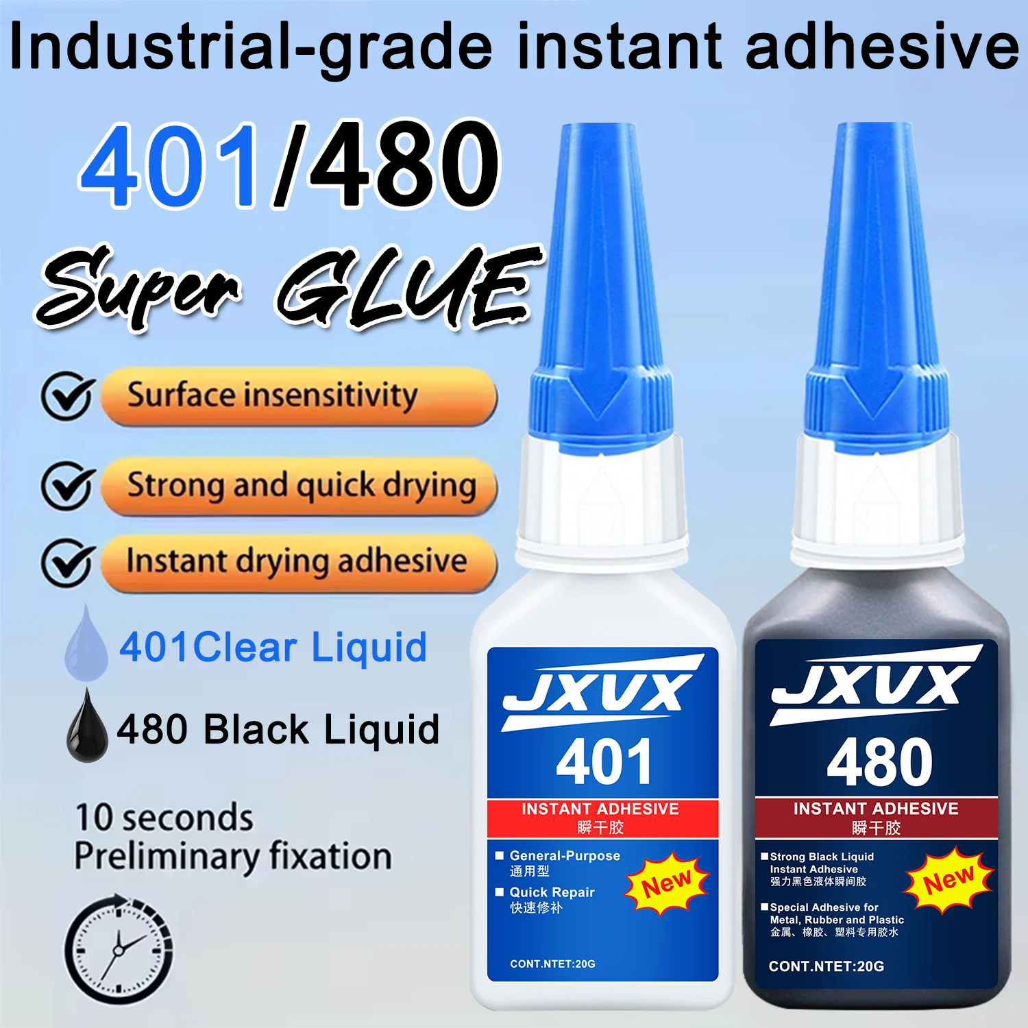 20 g 401/480 Colla istantanea super forte Colla universale ad alta resistenza Colla istantanea cianoacrilica potente per resina, ceramica, metallo, vetro Asciugatura rapida  Scarpe Manicure Riparazioni Include dispense