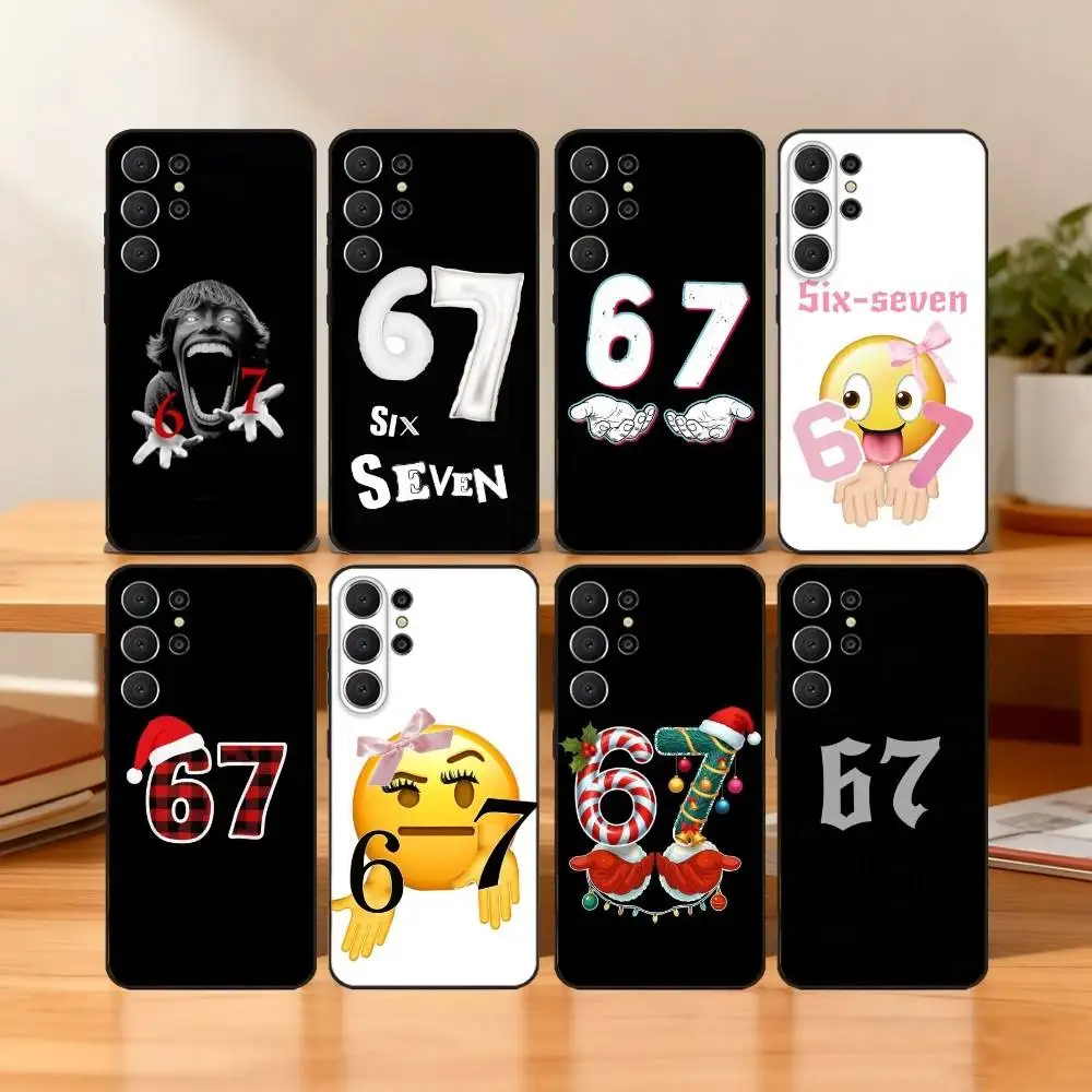 

67 Six Seven Phone Case For Samsung S25,24,23,22,30,21,10,9,Ultra,Plus,Lite,FE Soft Black Case
