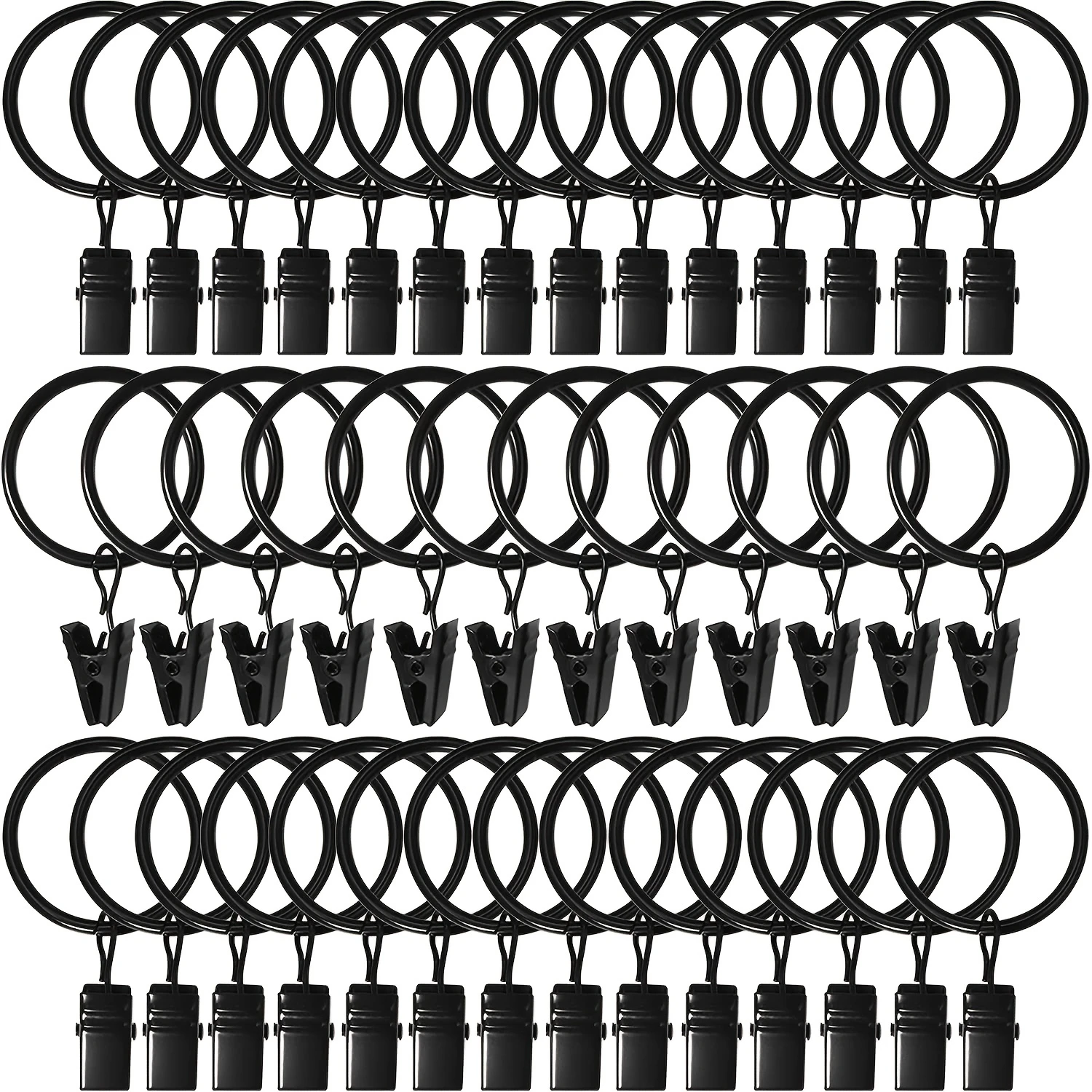 

40/50pcs Curtain Rings With Clips, Curtains Clamps With Holdback Curtain Accessories For Bathroom Living Room Decor, 1.5 Inche