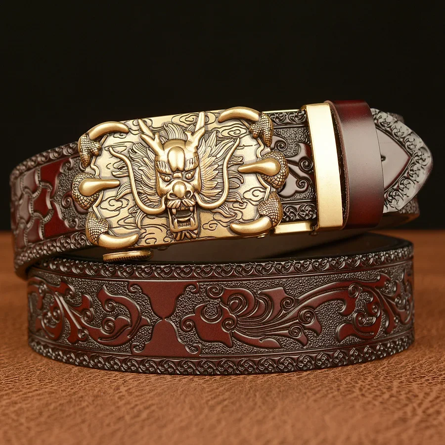 

Fashionable and Personalized Men's Belt with Cool and Casual Carving Technology, Domineering Claw Dragon Retro Automatic Buckle