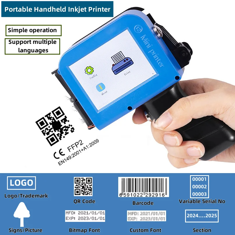 

Portable Printer QR Bar Batch Code Date Number Logo Mini Handheld Inkjet Printer Label with Quick Dry Black Ink Cartridge