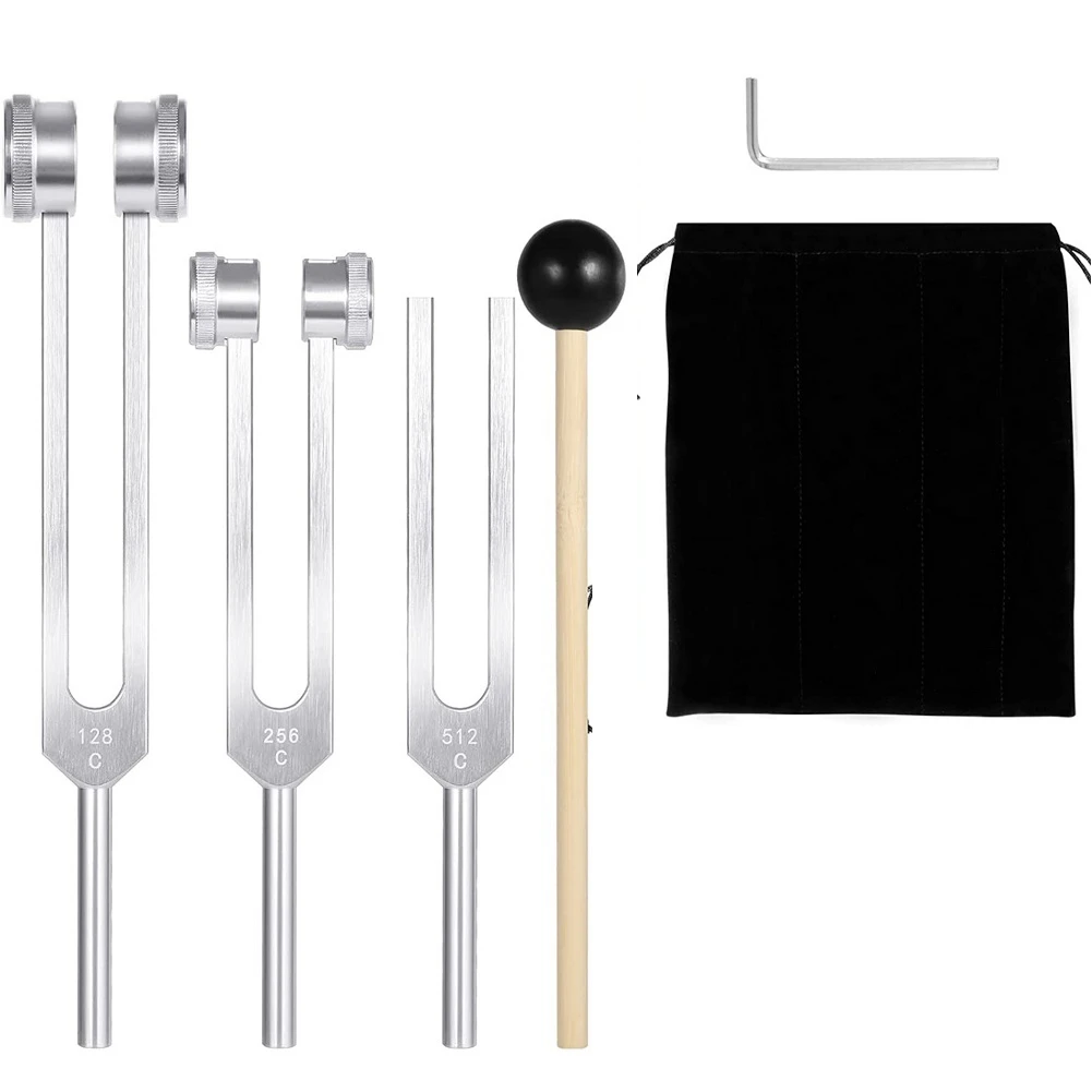 (128Hz, 256Hz, 512Hz)Tuning Fork Set, Tuning Forks with Reflex Hammer for Chakra/Healing/Sound Therapy/ Repair