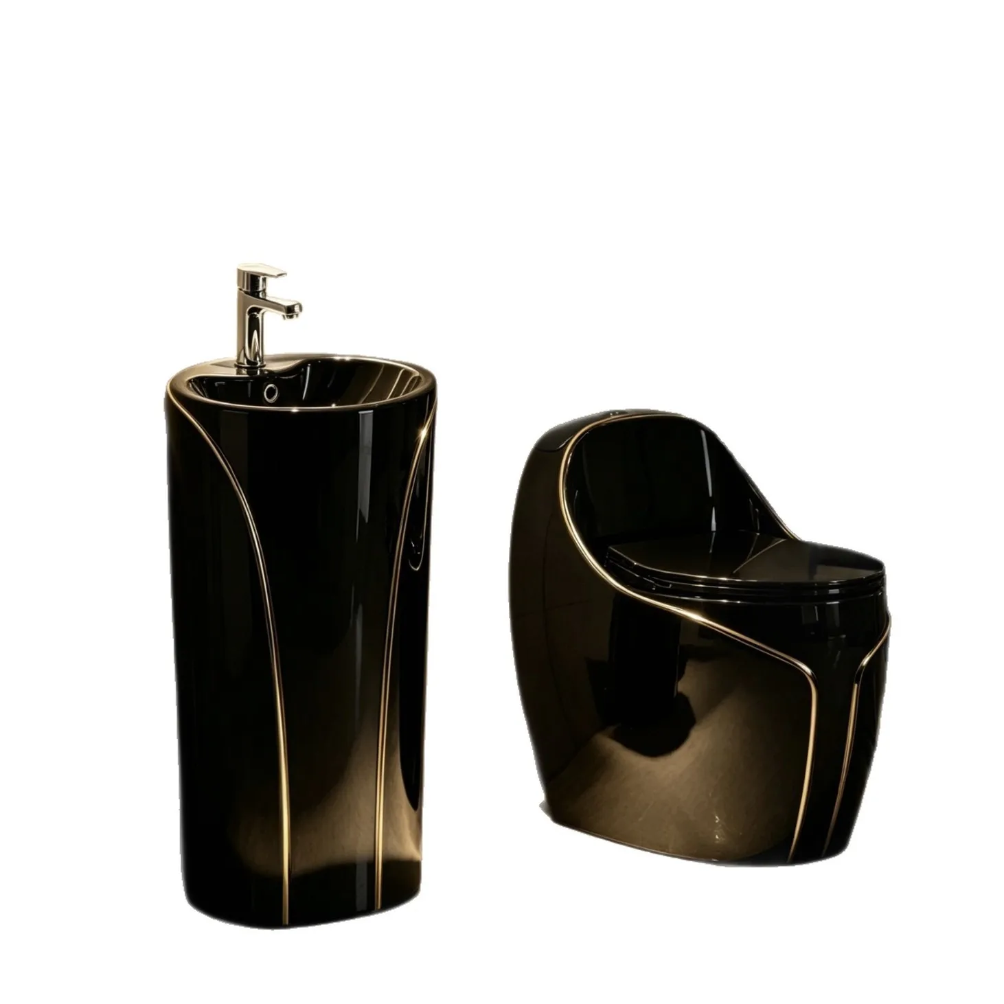 

Toilet floor column basin ceramic siphon toilet gold light luxury bathroom