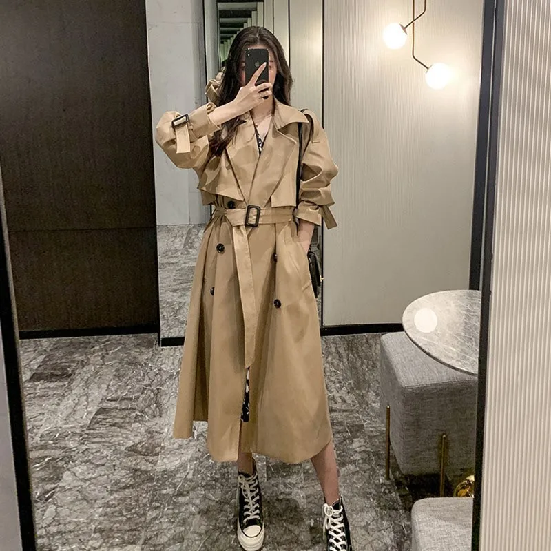 Windbreaker women's casual coat mid-length loose khaki