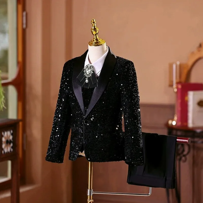 5-teiliges Kinderanzug-Set für Jungen, neue Herbst- und Wintermode, Pailletten-Blazer für Jungen, für Klavierauftritte, A4981 – Detail 6