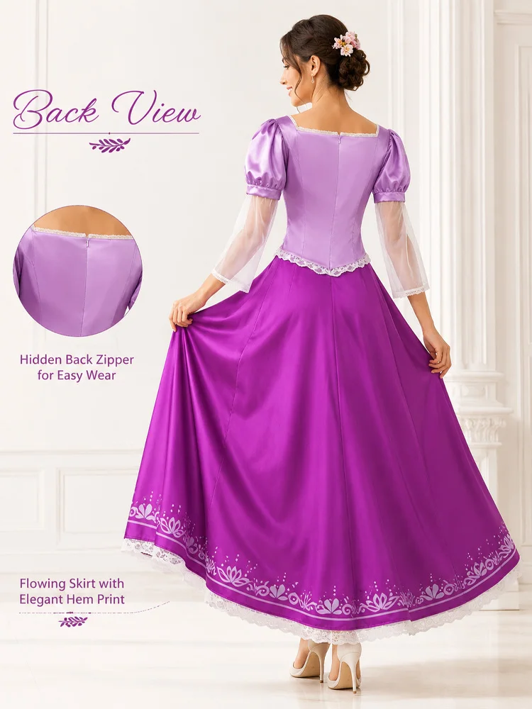 Princess Rapunzel Cosplay Costume Medieval Princess Gown Corseted Lace-Up Dress Perfect Halloween Carnival Birthday Parties Glam view 2