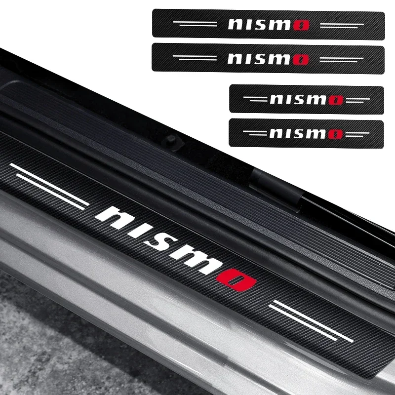 4pcs Car Sticker Door Carbon Leather Fiber Sill Plate For Nissan Nismo Tiida Teana Skyline Juke X-trail Almera Qashqa Styling