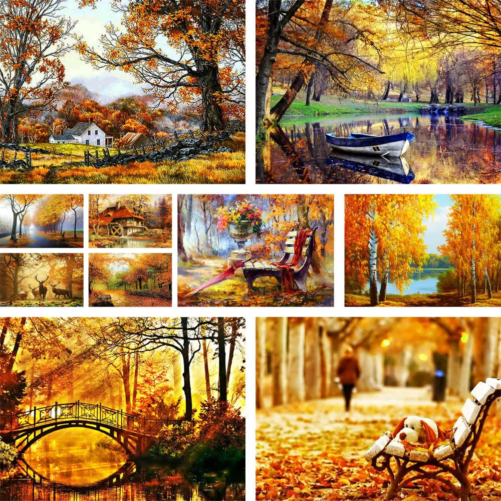 Landscape Golden Autumn Cross-Stitch Kit DIY Embroidery Needlework Handmade Handicraft Knitting Promotions For Adults Different