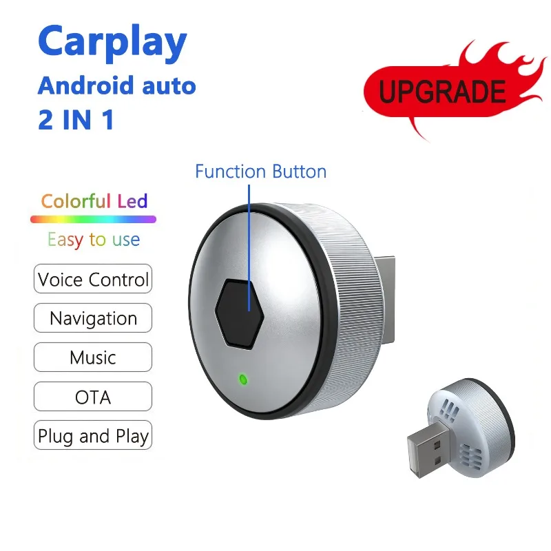 2‑in‑1 Wireless CarPlay Smart Box Vehicular Android Auto Adapter Plug‑and‑Play Automobile Interconnection Dongle Converting