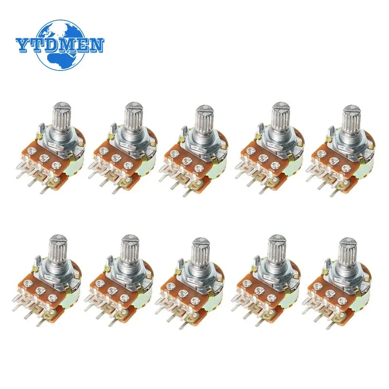 10PCS WH148 Potentiometer 6Pin 15mm Shaft with Nuts and Washers Linear Potentiometers 10K 1K 2K 5K 20K 50K 100K 250K 500K 1M